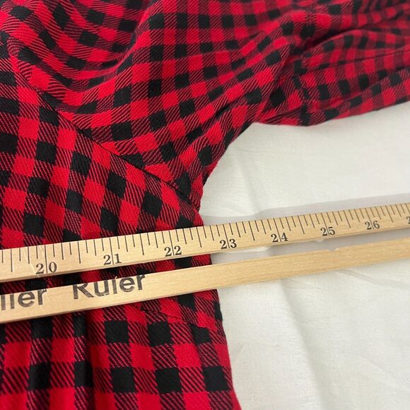 J Jill Women's XL Red Black Buffalo Plaid Button Down Peplum Blouse - Picture 9 of 10